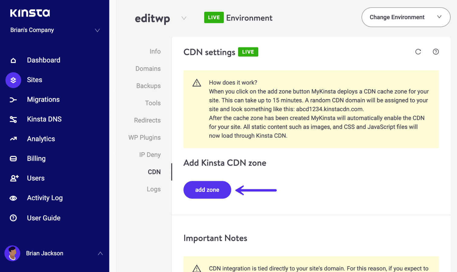 Kinsta CDN aktivieren